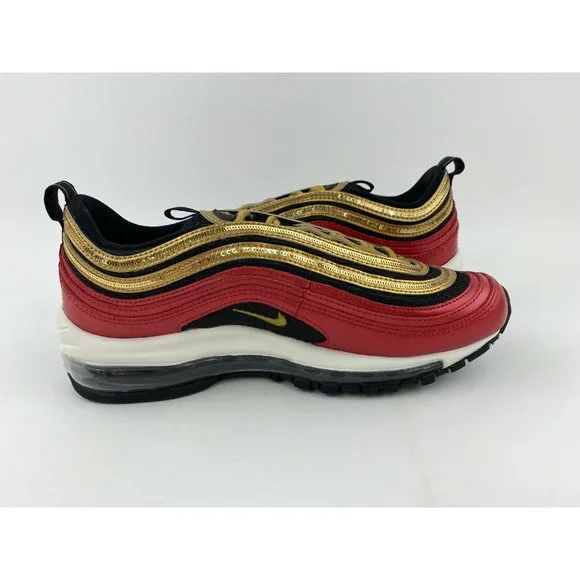Nike Air Max 97 Red Gold Sequin Women's Sneaker Shoes Metallic - Picture 10 of 12